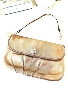 Coach Metallic Gold Leather Wristlet Clutch